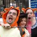 Husey, wearing Tigger's costume, being held by Toad with Rachel wearing Huseyin's French maid outfit.