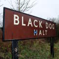 The Black Dog Halt sign marks the old halt on the Chippenham to Calne branchline.